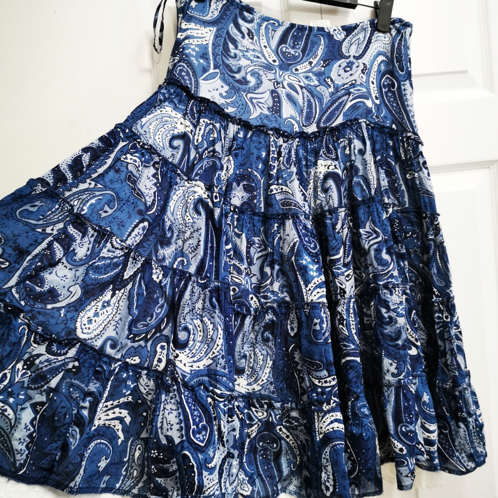 Jessica Blue and White Tiered Bubble Skirt - Picture 5 of 8